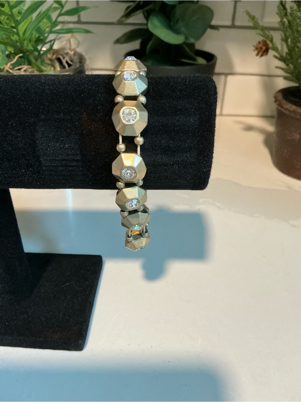 Gold-Tone Faceted Bead Bracelet with Crystal Accents - Women Jewelry